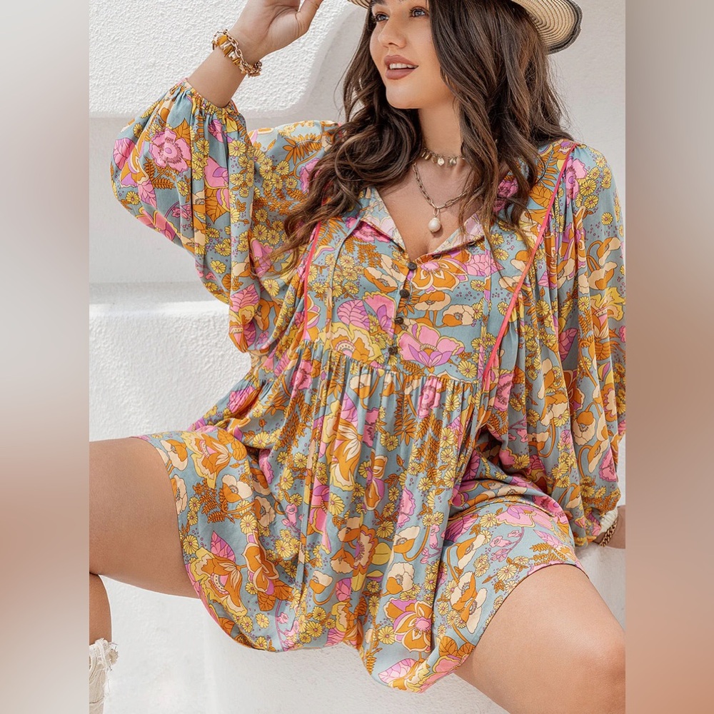 Boho Floral Viral TikTok Romper - Picture 2 of 9
